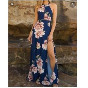 Moment of Glory Navy Blue Pierced Floral Dress